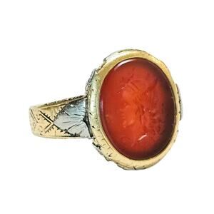 Georgian Carnelian Intaglio Mercury Ring, 14K & Sterling, Size 9.25